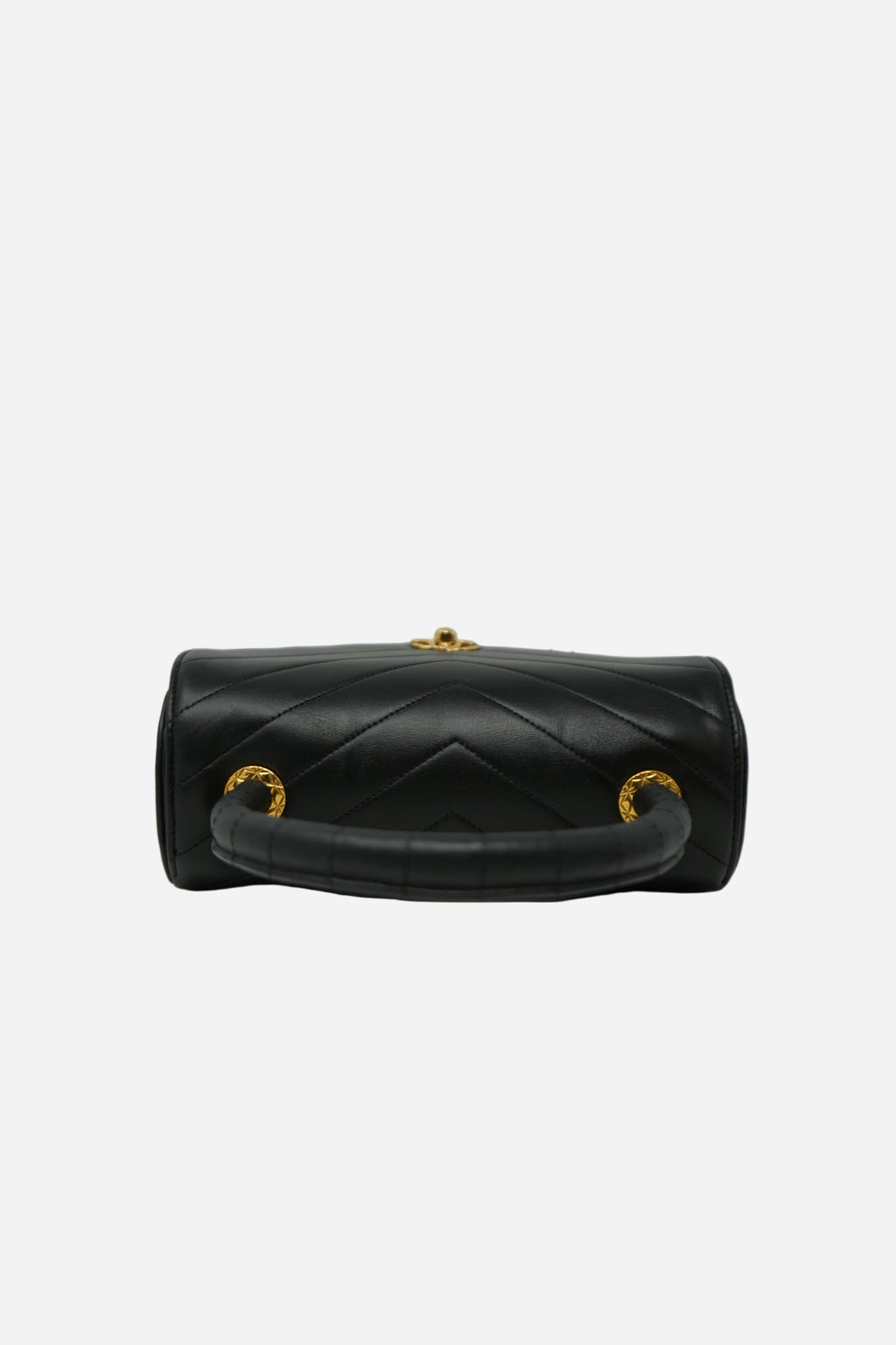 Pre-Owned Chanel 1989–1991 Black Lambskin Chevron Quilted Mini Top Handle Bag