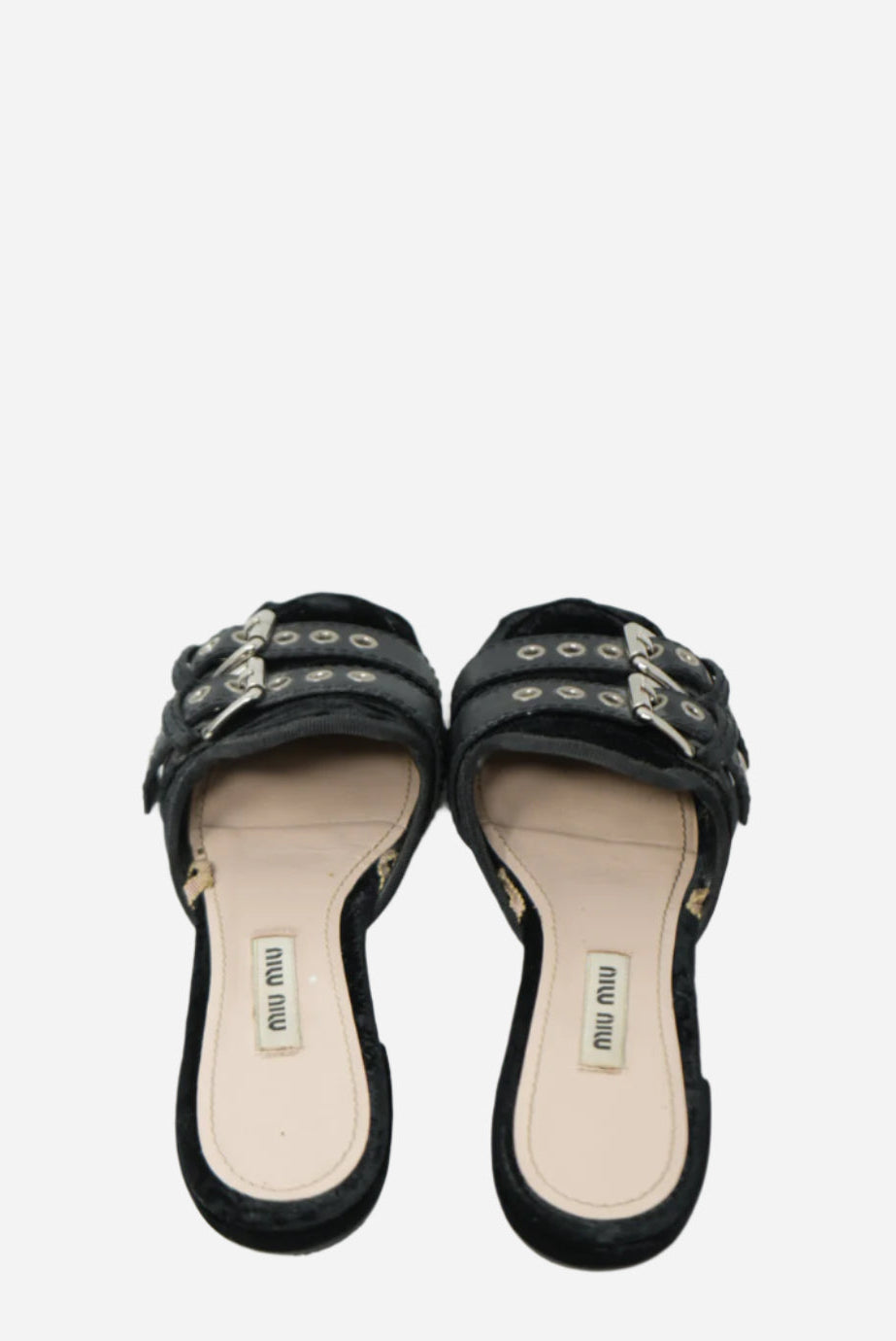 Miu Miu Black Velvet Lace Up Strap Ballet Mules Size 34.5