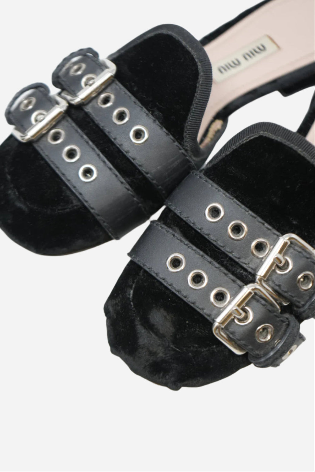 Miu Miu Black Velvet Lace Up Strap Ballet Mules Size 34.5