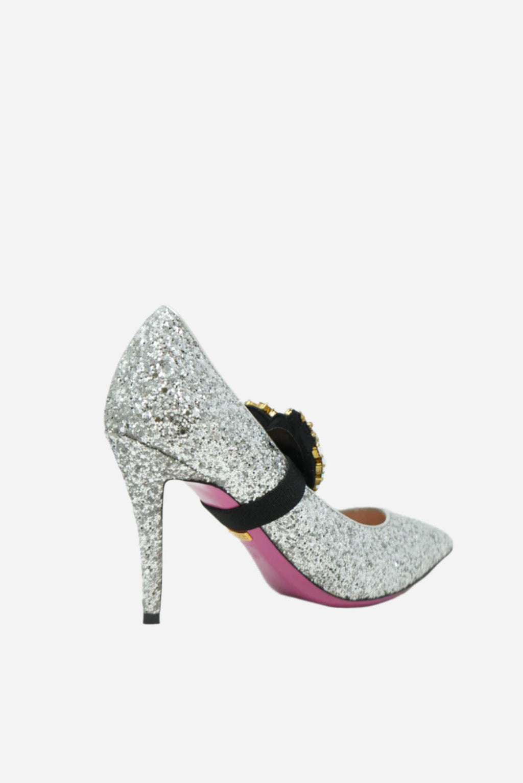 Gucci Glitter Argento Pumps W/removable Heart Crystal Size 36