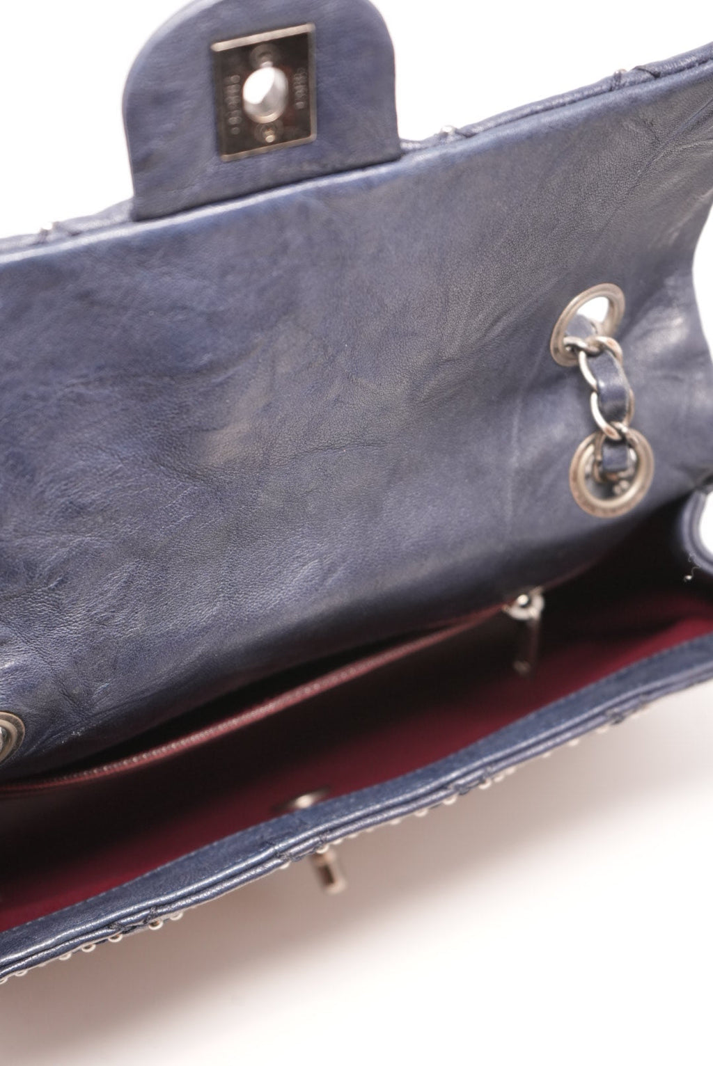 Pre-Owned Chanel 2014 Navy Clafskin Studded Flap Bag