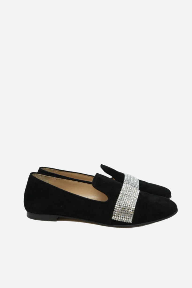 Giuseppe Zanotti Black Velvet Crystal Loafer Size 35
