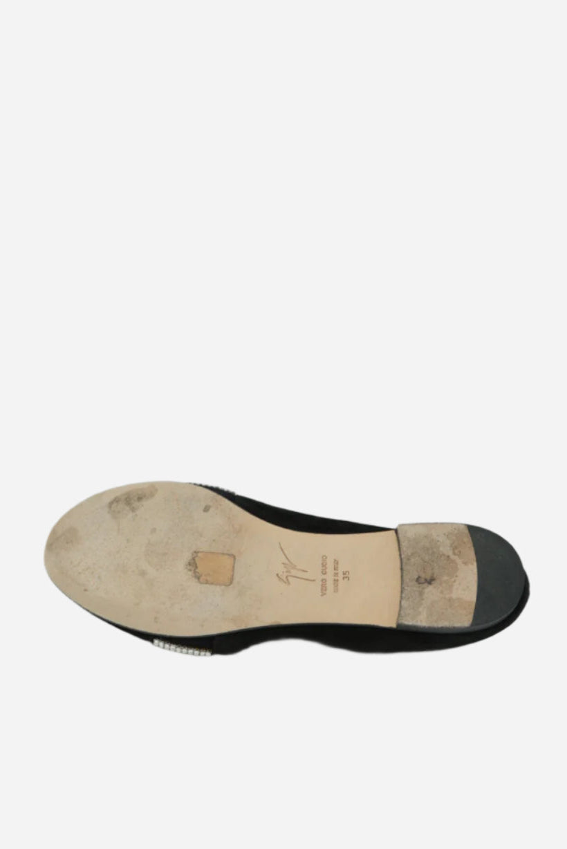 Giuseppe Zanotti Black Velvet Crystal Loafer Size 35