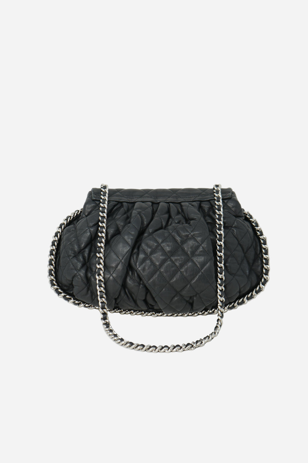 Pre-Owned Chanel 2011-2012 Black Washed Lambskin Quilted Large Chain Around Bag