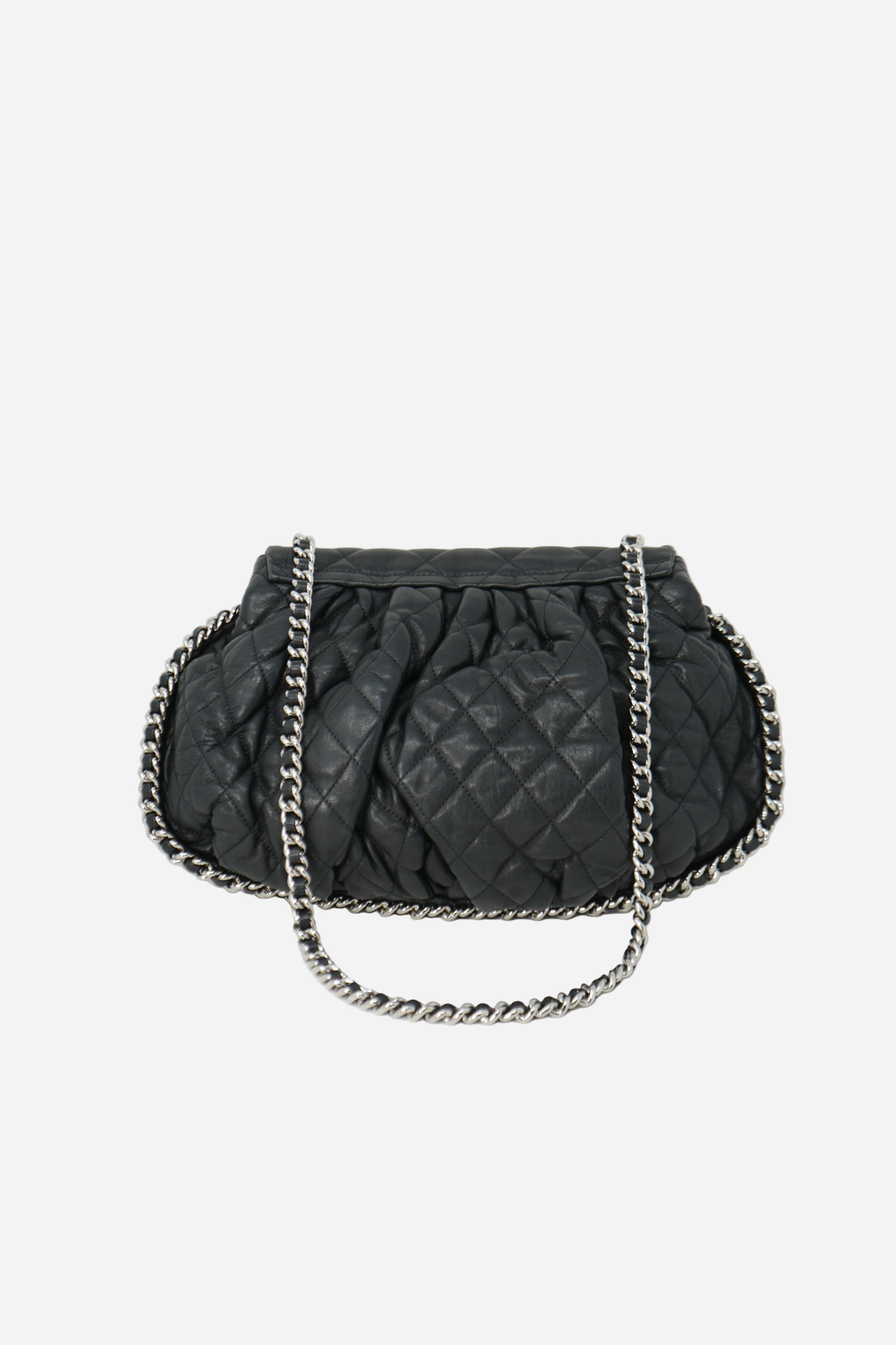 Pre-Owned Chanel 2011-2012 Black Washed Lambskin Quilted Large Chain Around Bag