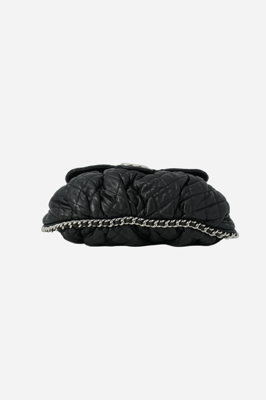 Pre-Owned Chanel 2011-2012 Black Washed Lambskin Quilted Large Chain Around Bag