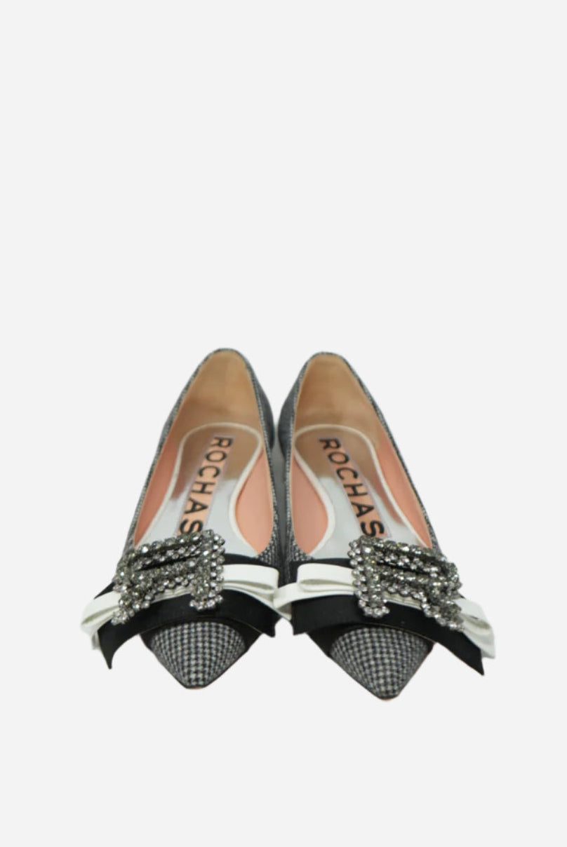 Rochas Houndstooth Crystal Flats Size 36