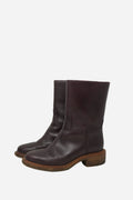 Pre-Owned Chanel Red Leather CC Logo Boots Size 36