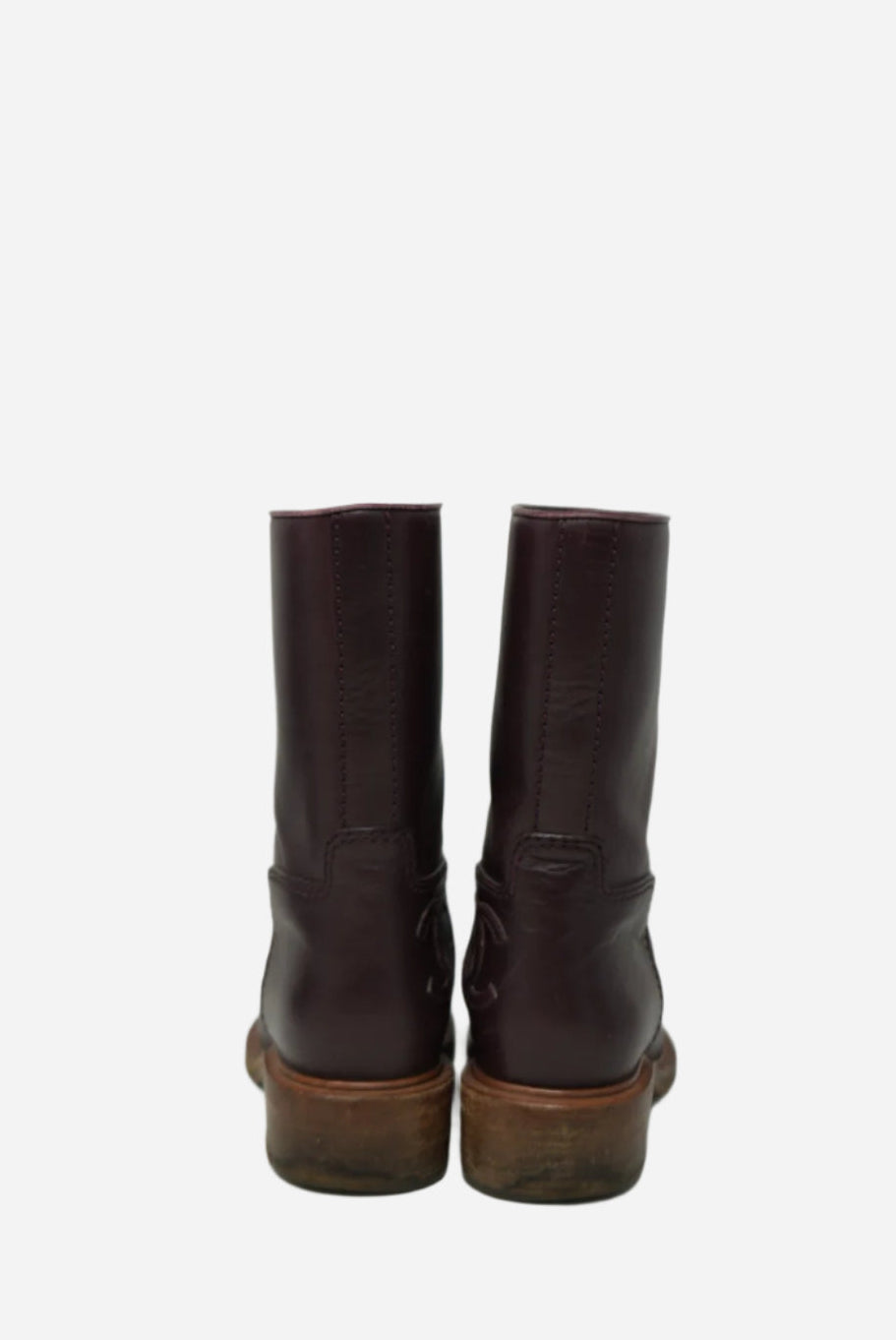 Pre-Owned Chanel Red Leather CC Logo Boots Size 36