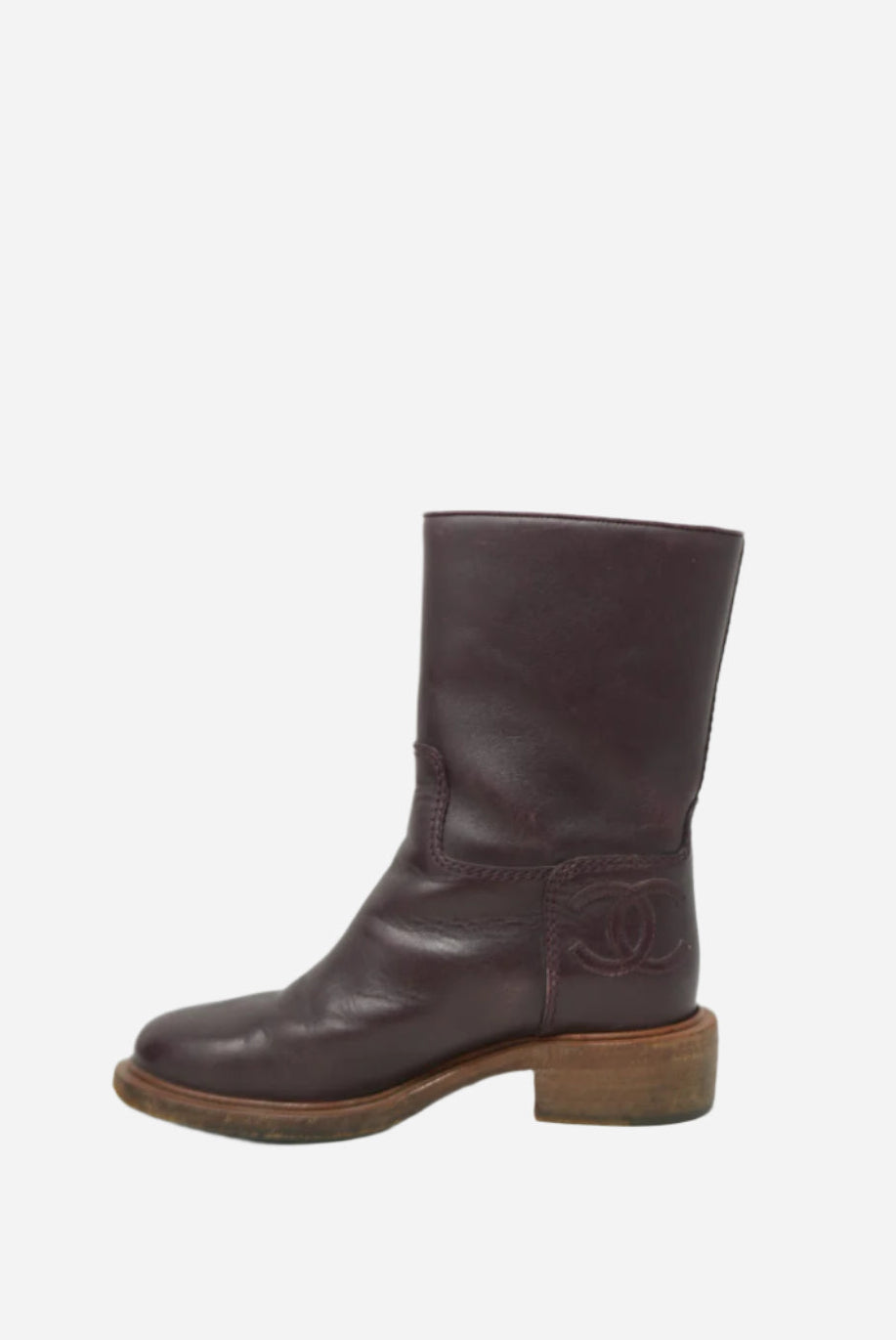 Pre-Owned Chanel Red Leather CC Logo Boots Size 36