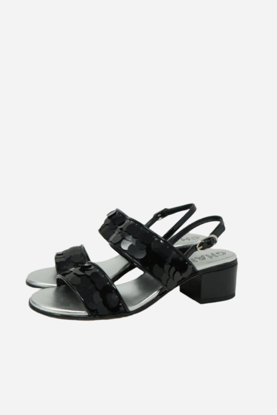 Pre-Owned Chanel Black Sequin Slingback Sandals Size 35.5