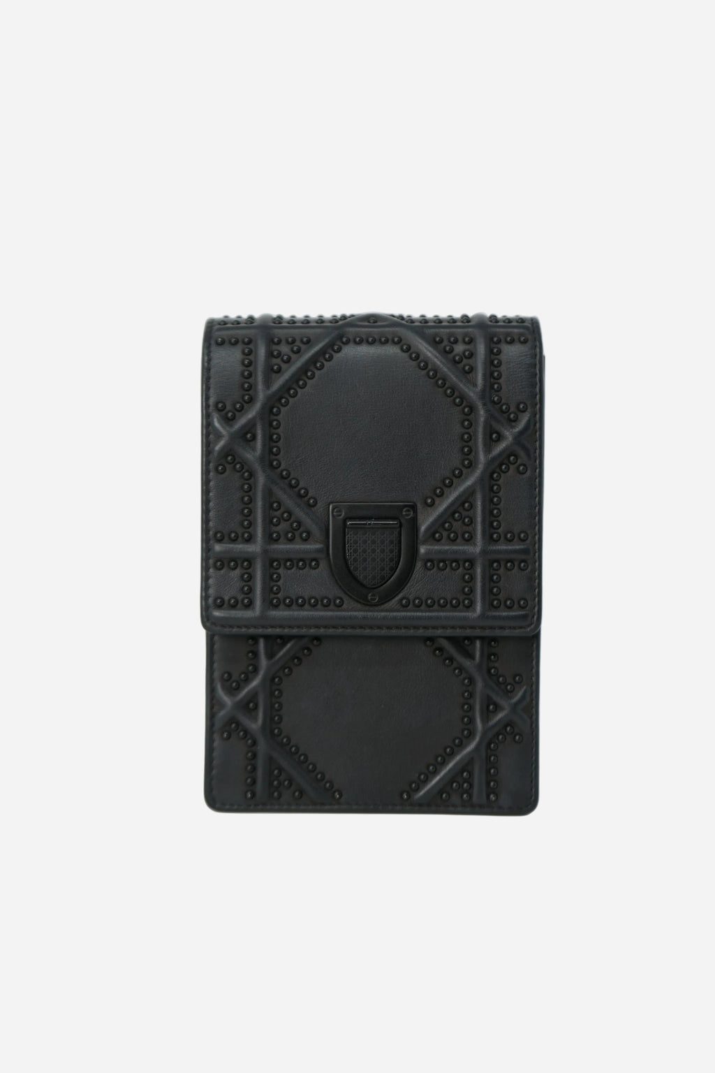 Christian Dior 2018 Black Matte Calfskin Studded Vertical Diorama Crossbody Bag