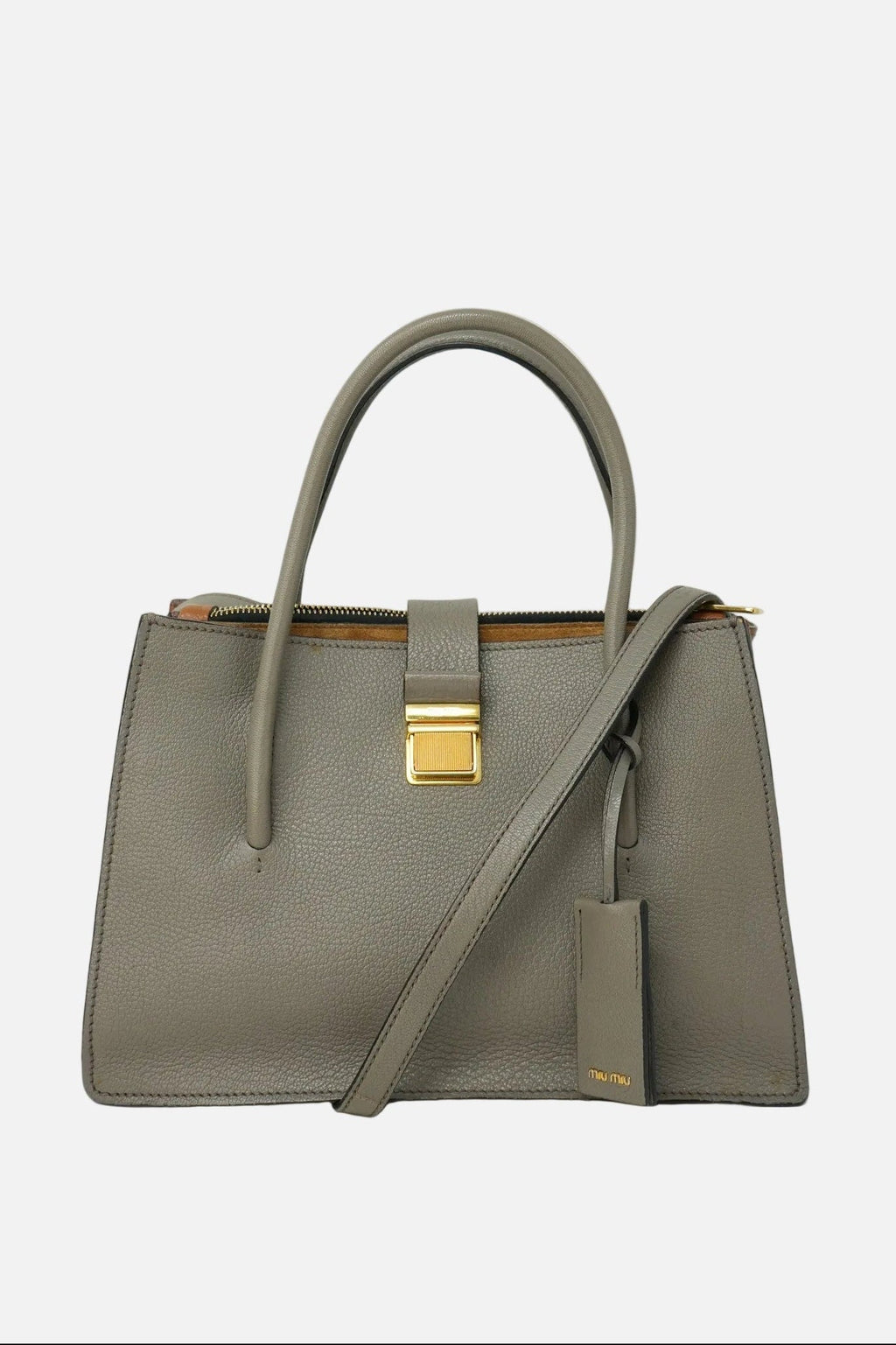 Miu Miu Grey Leather Madras Top Handle Bag