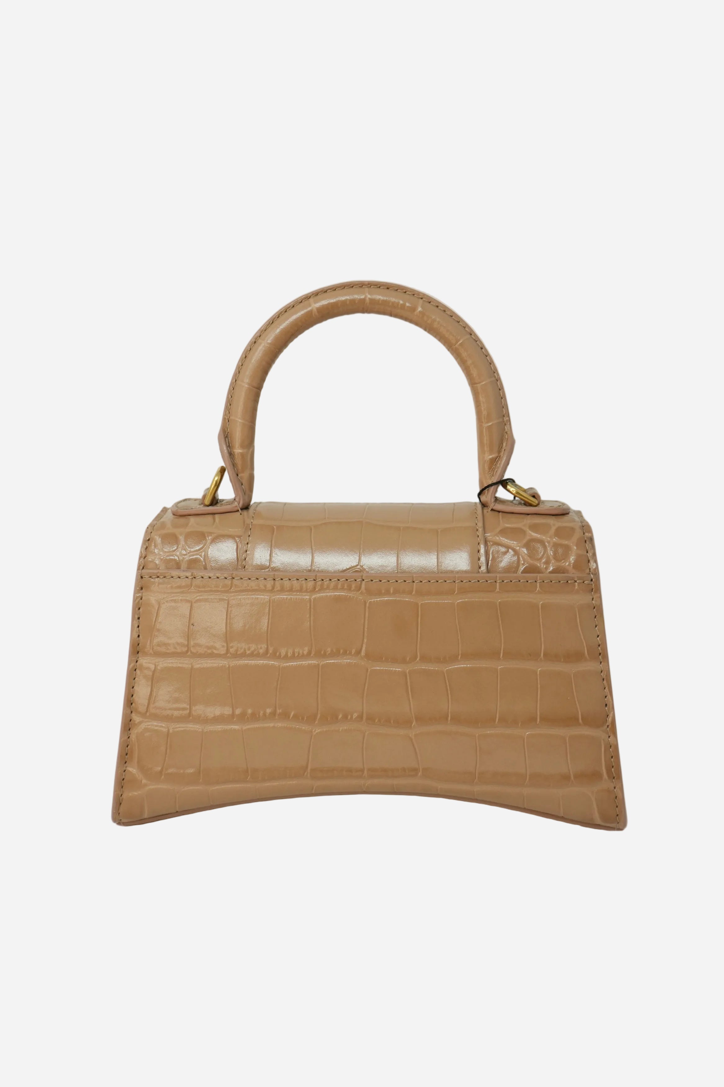 Balenciaga Hourglass XS Handbag Crocodile Embossed In Brown