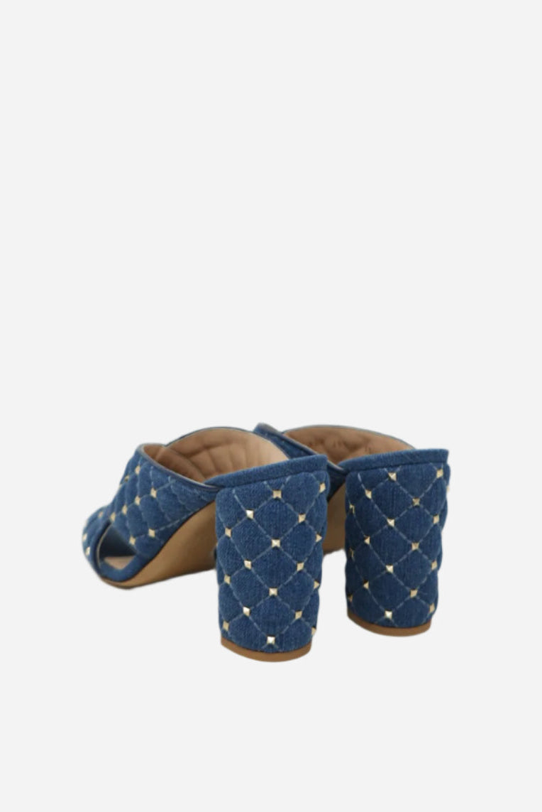 Valentino Garavani Denim Rockstud Spike Crisscross Silde Sandals Size 37
