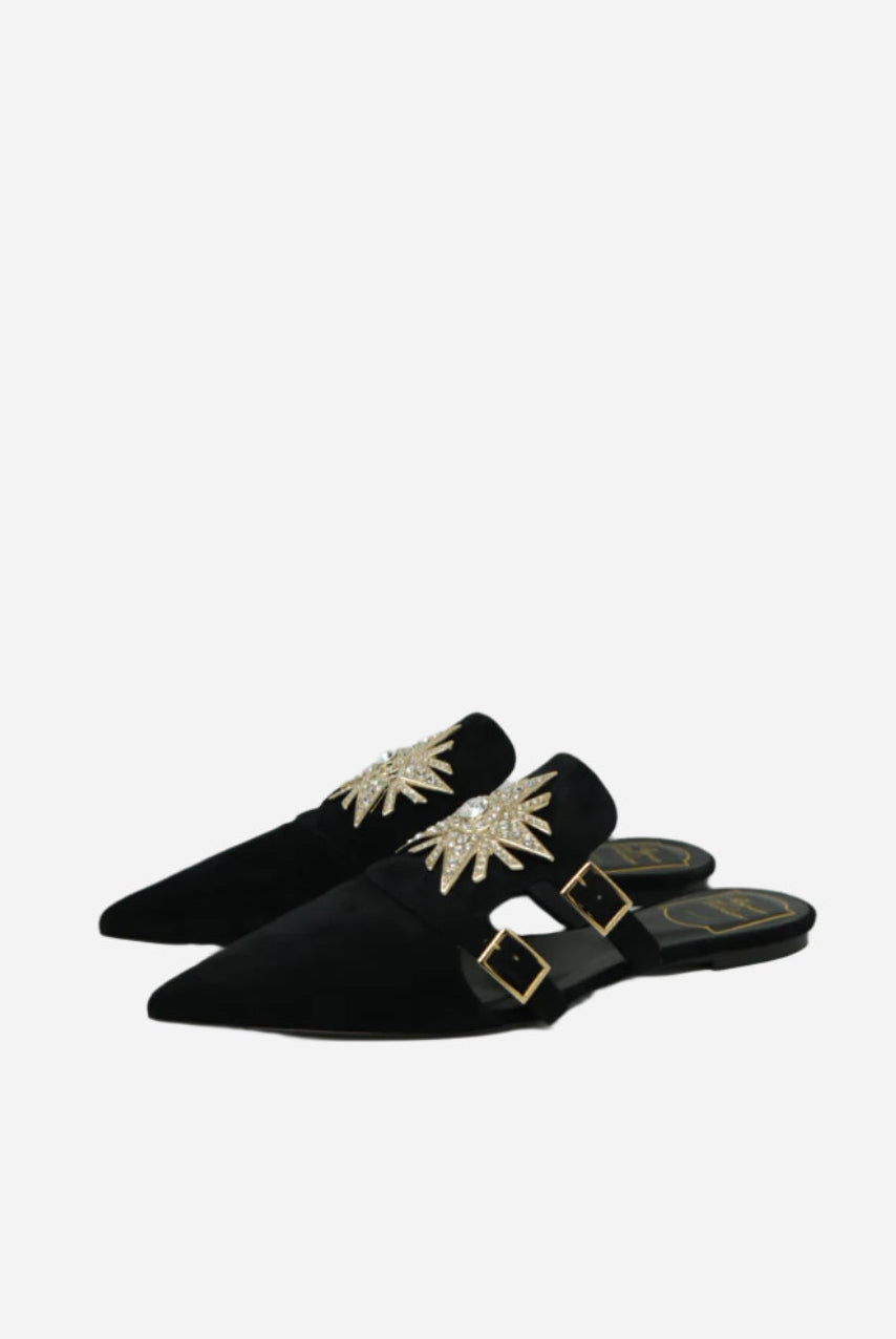 Roger Vivier Black Crystal Velvet Mule Size 37.5