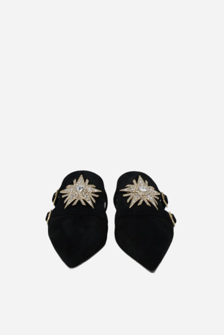 Roger Vivier Black Crystal Velvet Mule Size 37.5