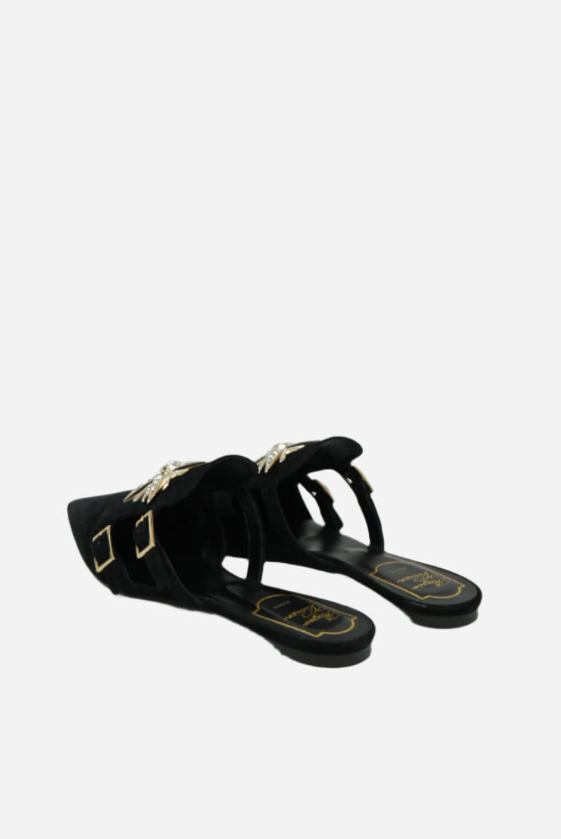 Roger Vivier Black Crystal Velvet Mule Size 37.5