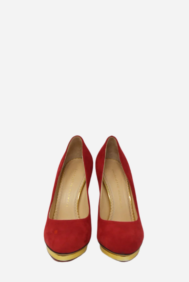 Charlotte Olympia Red Velvet Pumps Size 37