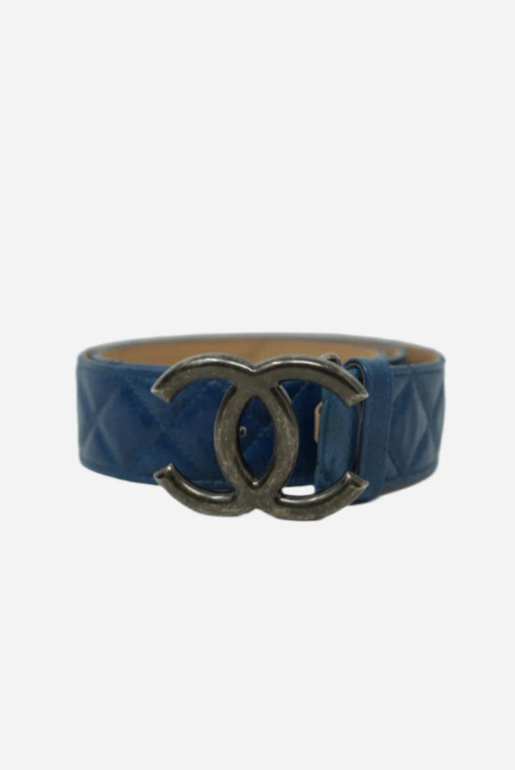 Pre-Owned Chanel Blue Leather CC Buckle Belt