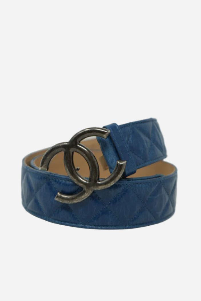 Pre-Owned Chanel Blue Leather CC Buckle Belt