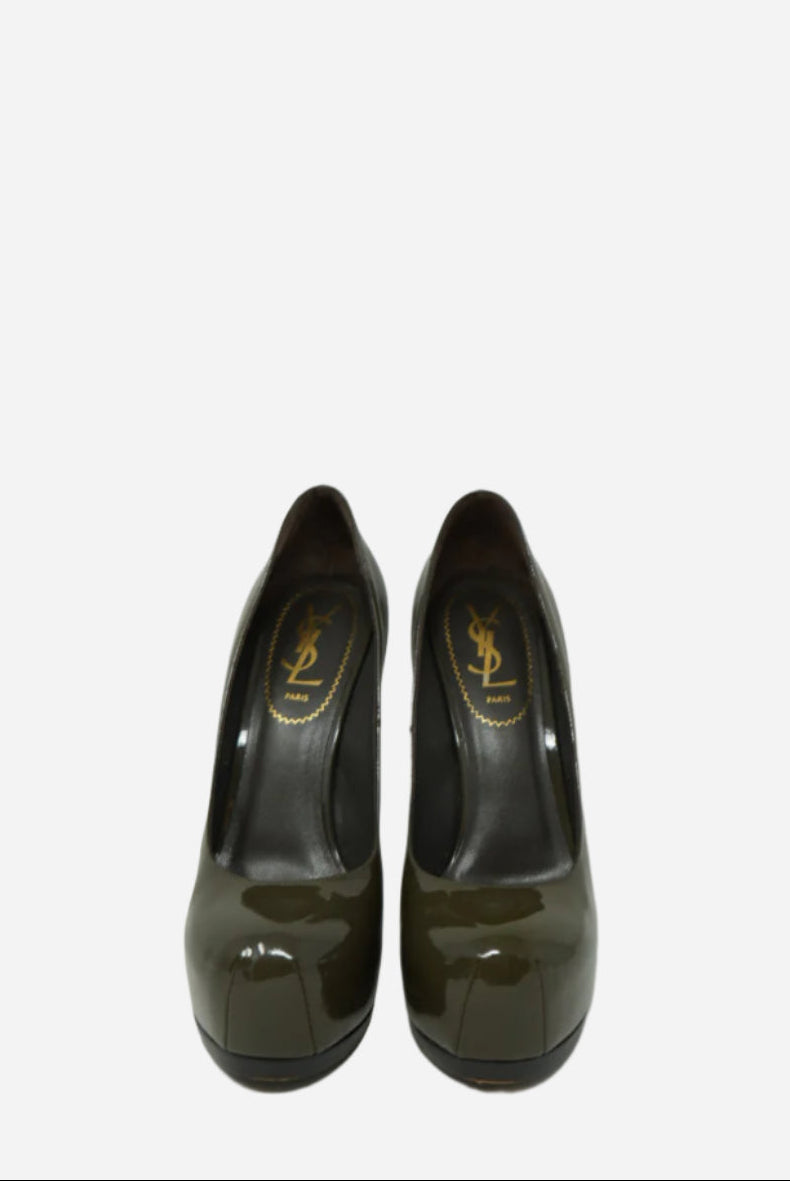 Saint Laurent Grey Patent Platform Pumps Size 37