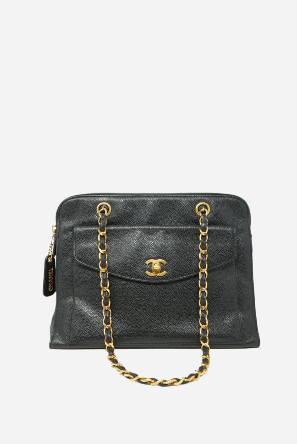 Pre-Owned Chanel Black Caviar Shoulder Bag zipper replaced