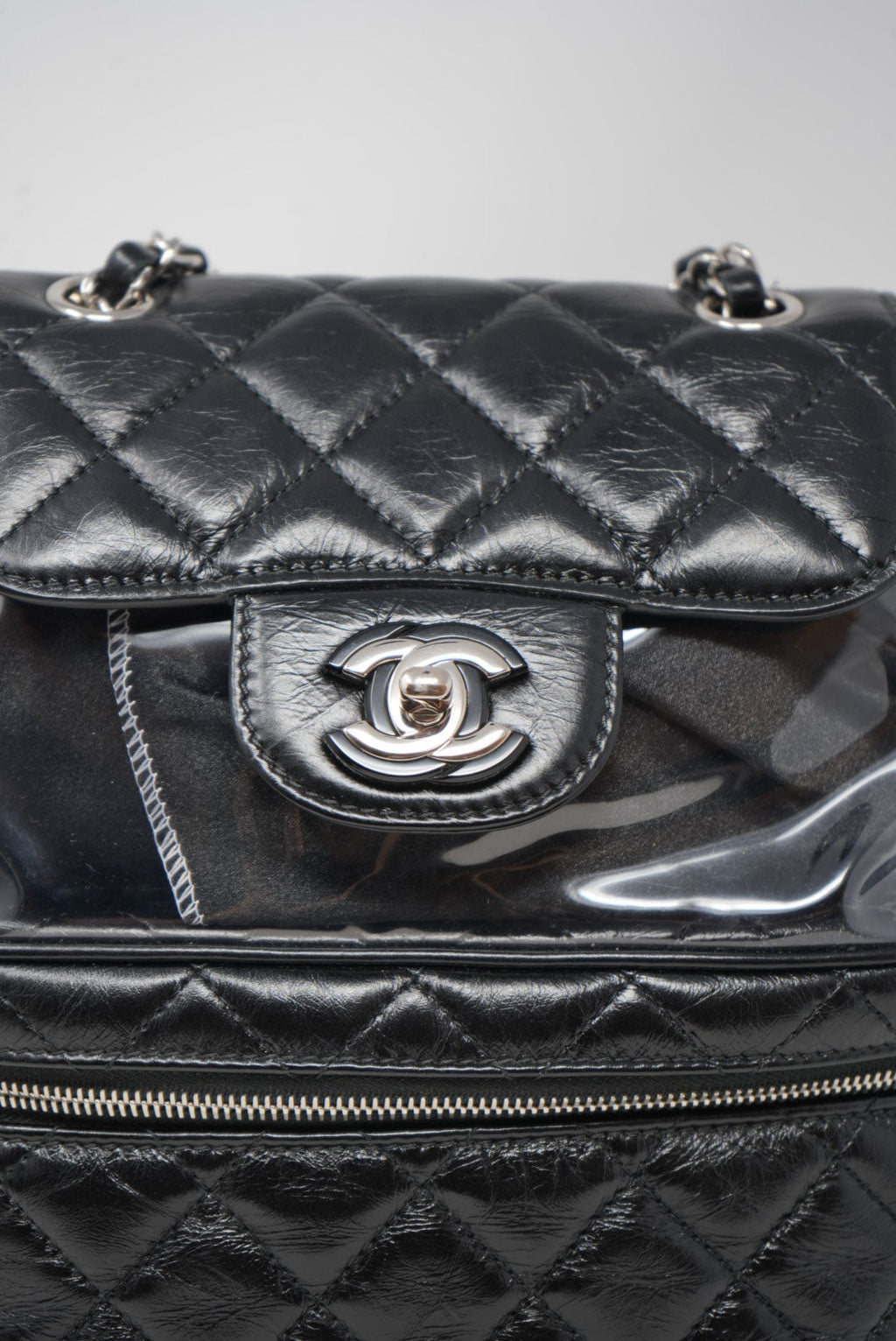 Pre-Owned CHANEL 2018-2019 Black Calfskin PVC Quilted Backpack
