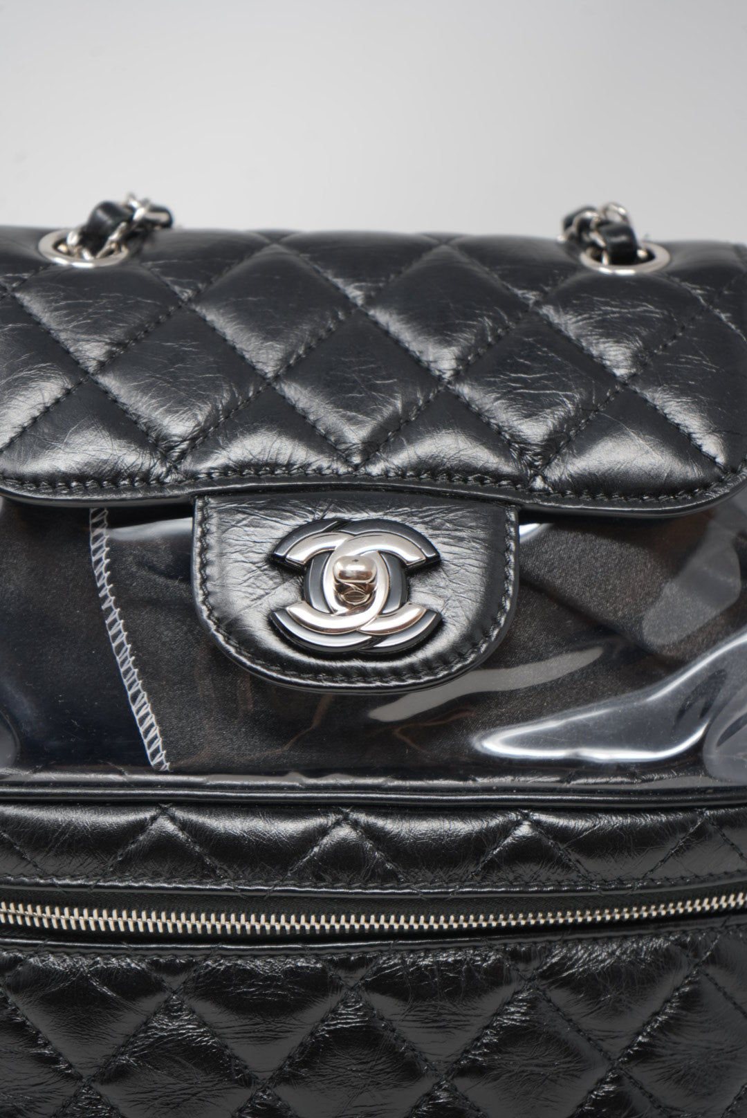 Pre-Owned CHANEL 2018-2019 Black Calfskin PVC Quilted Backpack