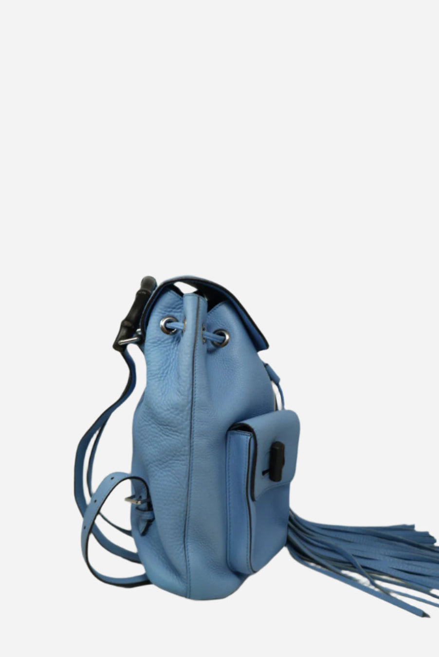 Gucci Blue Calfskin Leather Bamboo Tassel Backpack