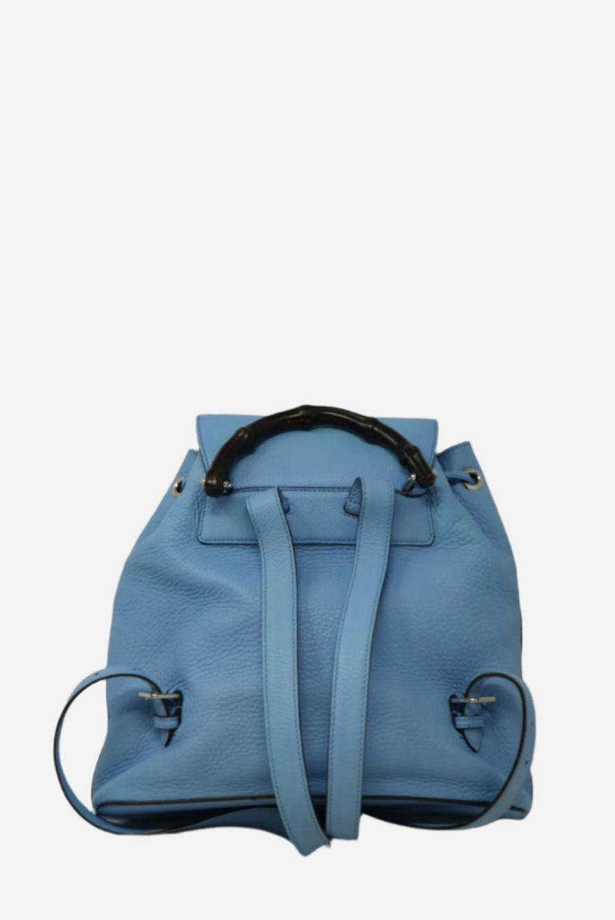 Gucci Blue Calfskin Leather Bamboo Tassel Backpack