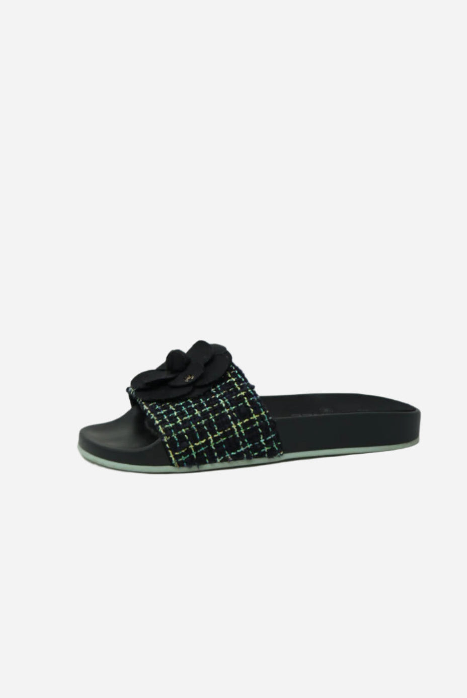 Pre-Owned Chanel Tweed Camellia Rubber Sandals