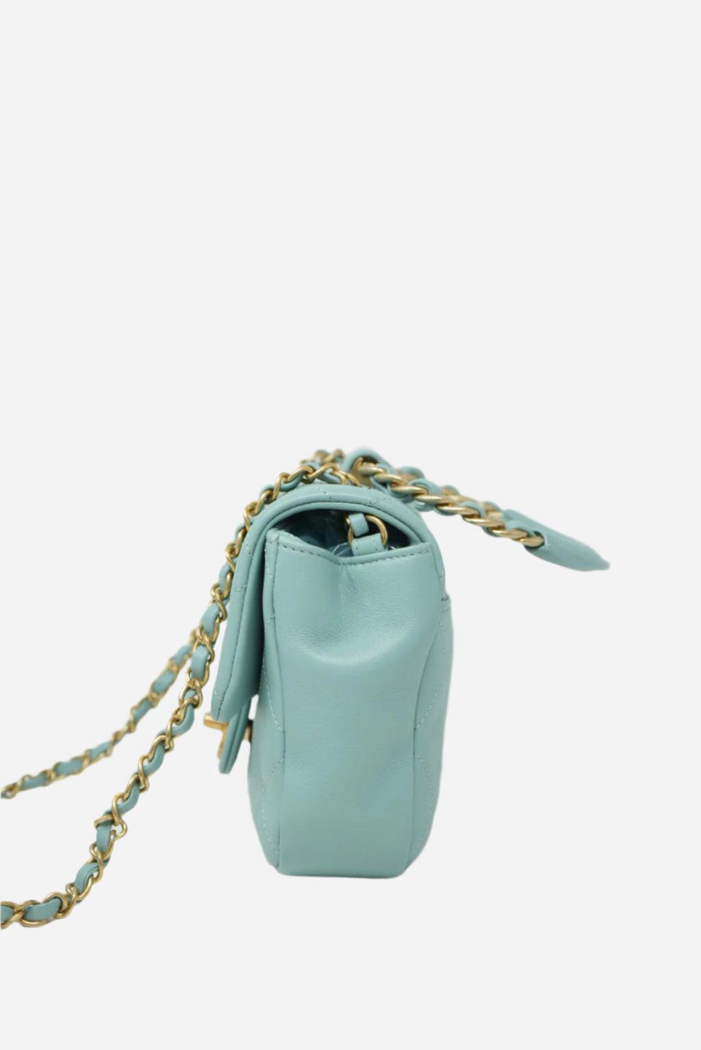 Pre-Owned CHANEL 2019 Blue Lambskin Mini Flap Handle Bag