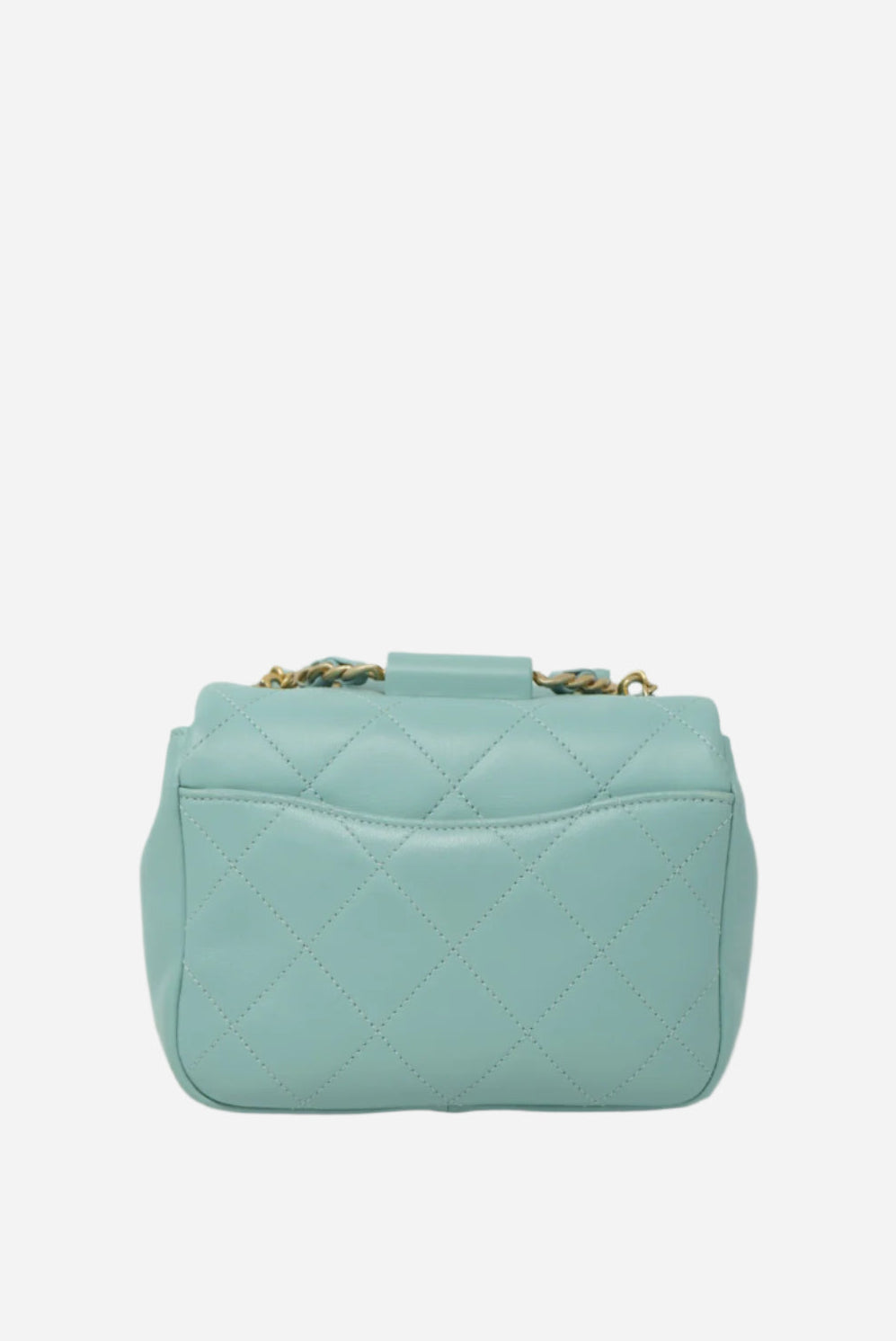 Pre-Owned CHANEL 2019 Blue Lambskin Mini Flap Handle Bag