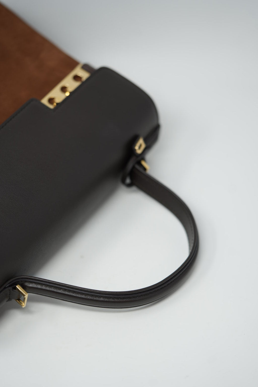 Delvaux Brown Suede/Calfskin Tempete Top Handle With Strap