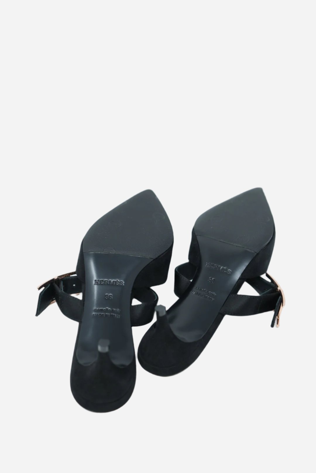 Hermes Black Satin Blink Heels Mules Size 36