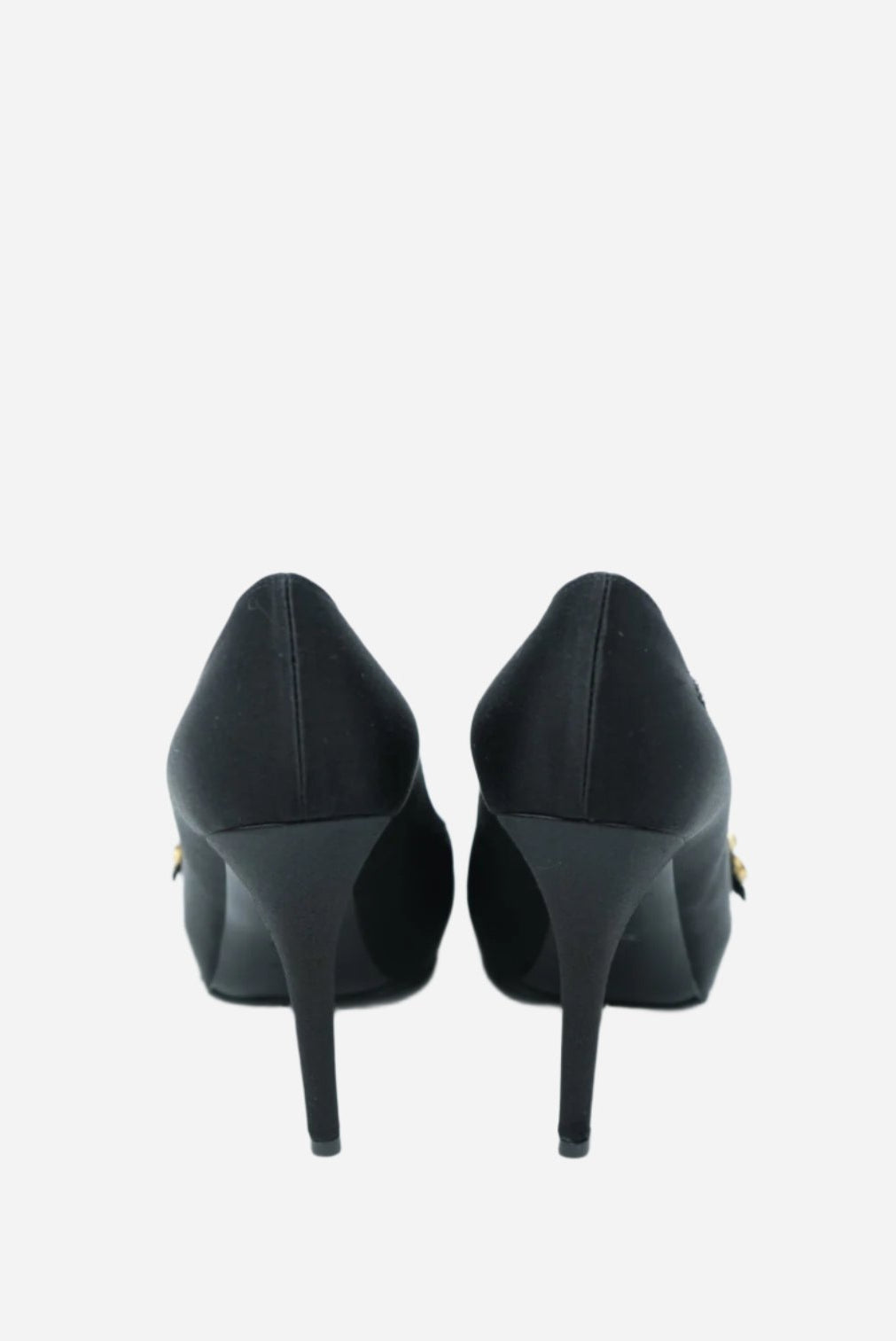 Louis Vuitton black Satin Athen Peep Toe Heels NW Size 35.5