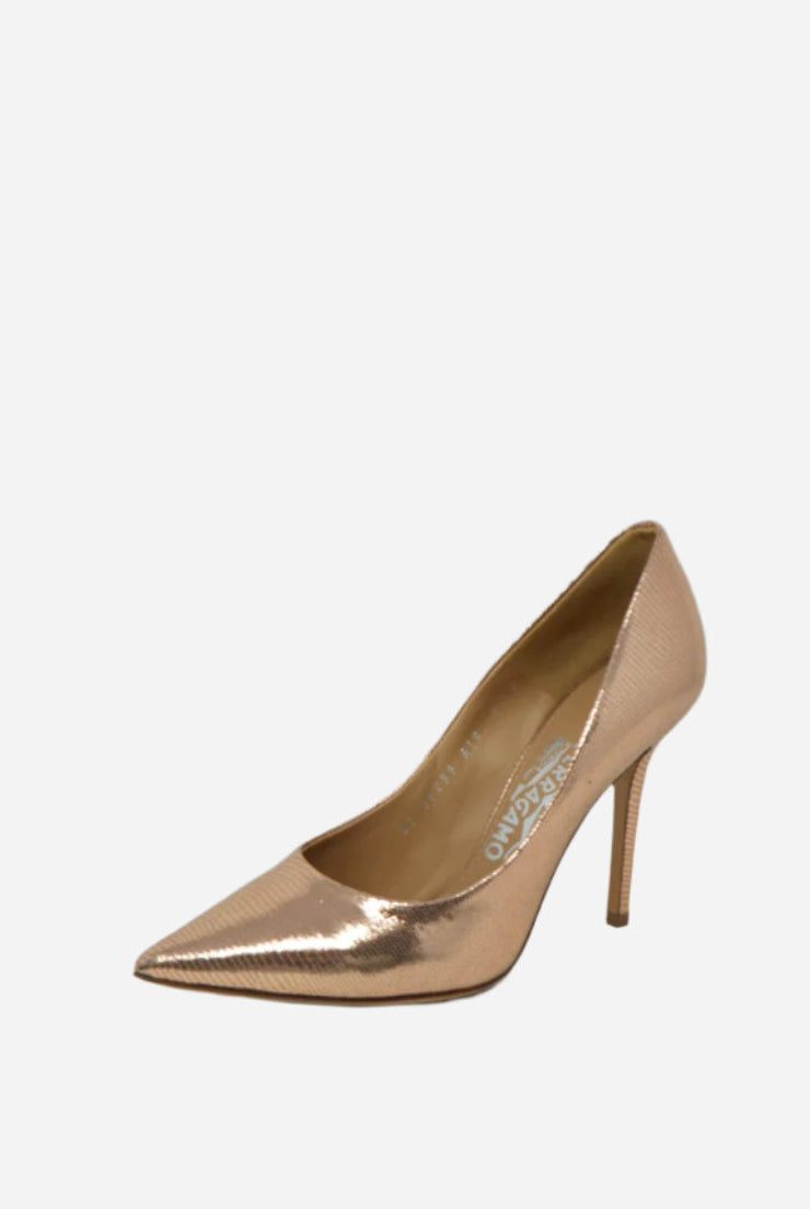 Salvatore Ferragamo Gold Pointed Heels Size 6.5