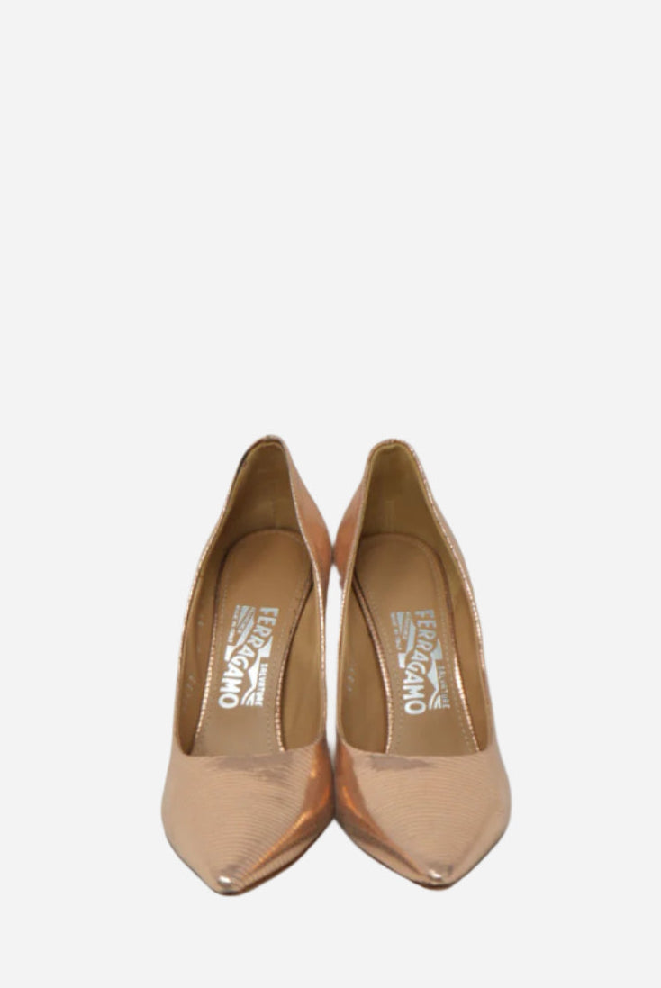 Salvatore Ferragamo Gold Pointed Heels Size 6.5