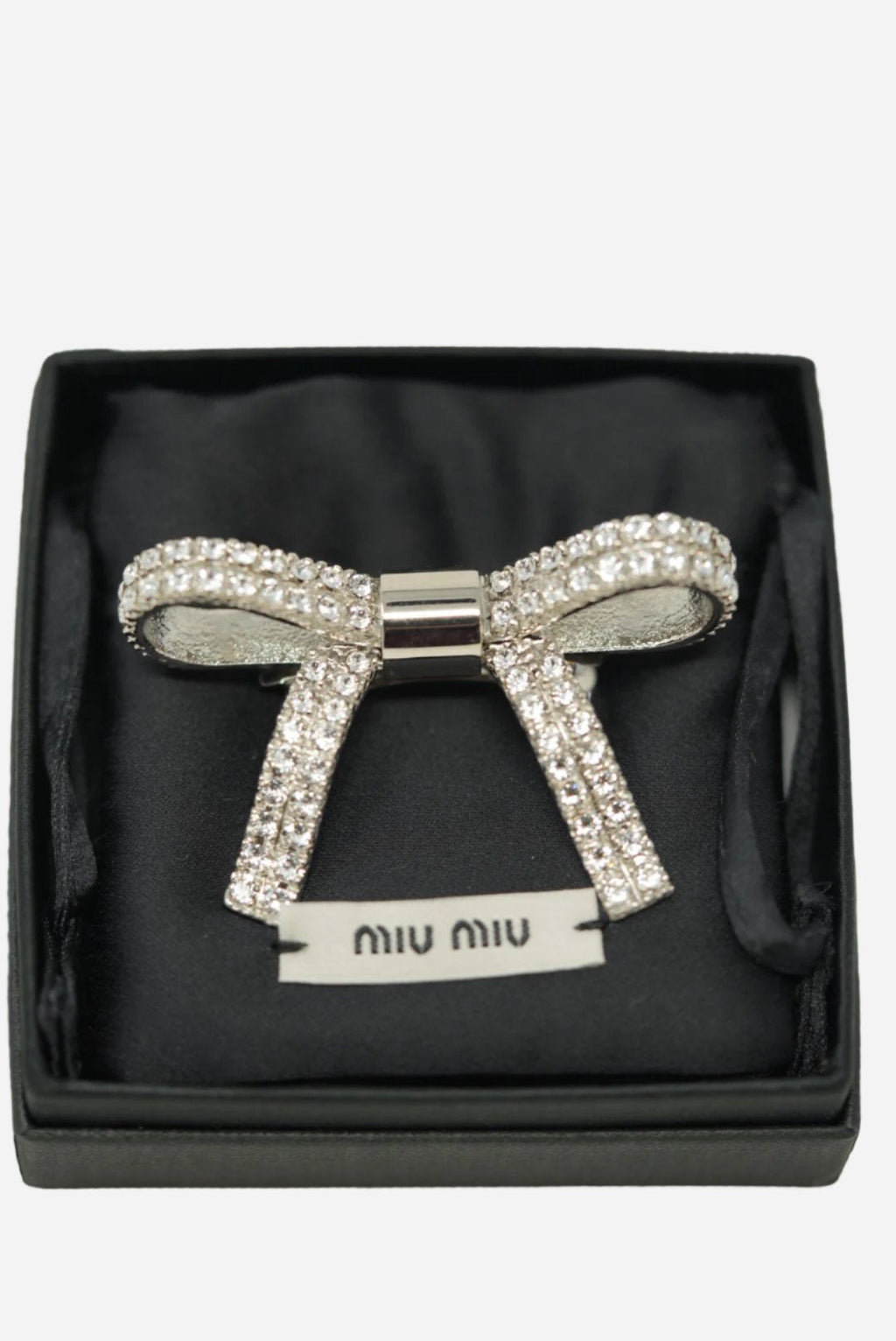 Miu Miu Silver Tone Crystal Bow Barrette
