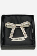 Miu Miu Silver Tone Crystal Bow Barrette