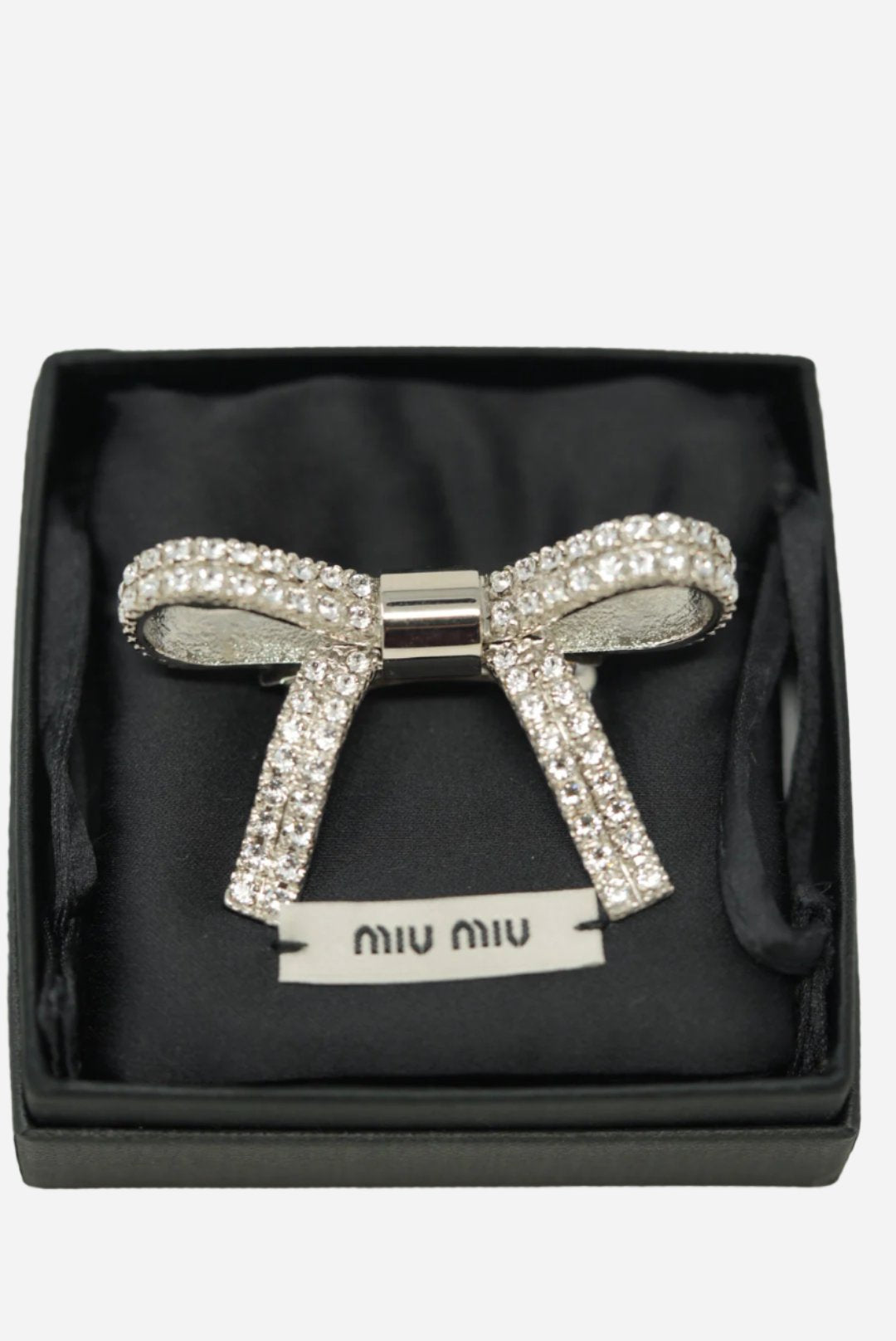 Miu Miu Silver Tone Crystal Bow Barrette