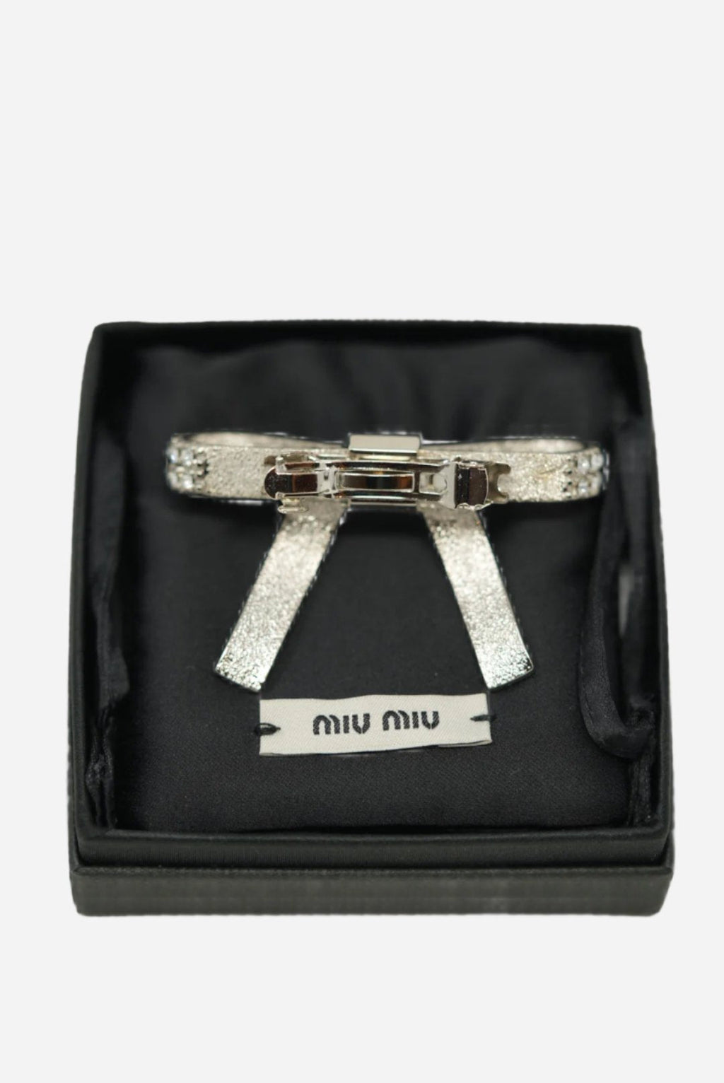 Miu Miu Silver Tone Crystal Bow Barrette