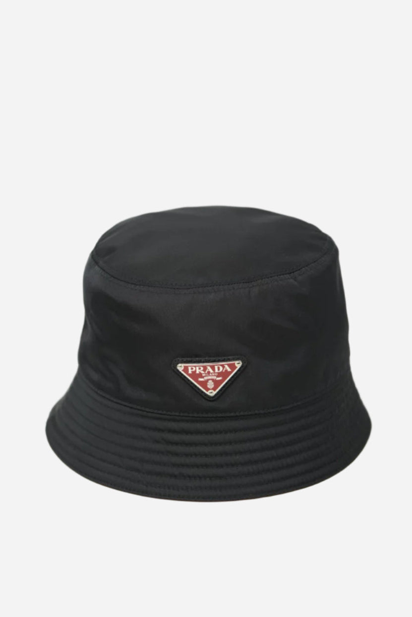 Prada Nylon Hat Black Red Triangle Size S