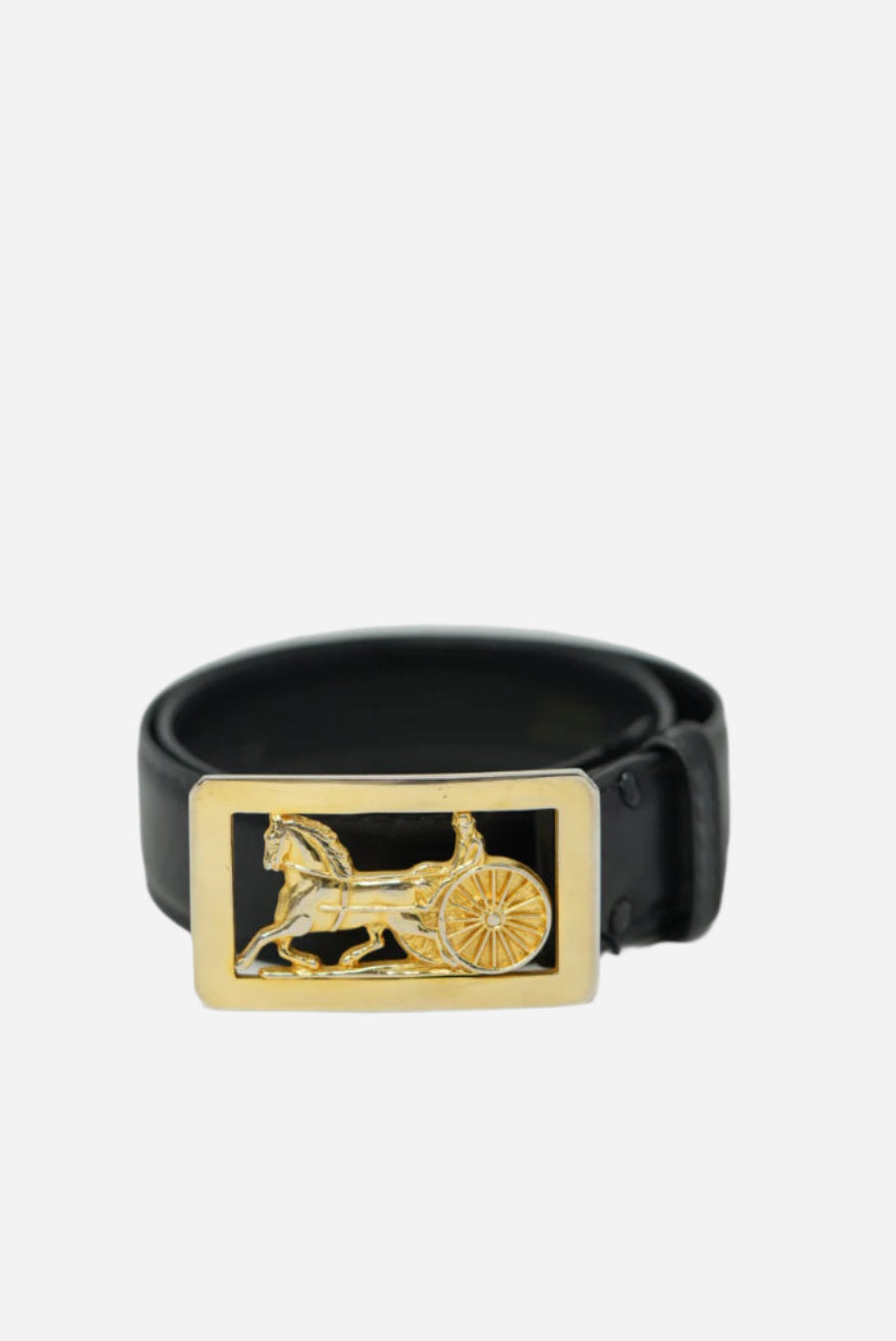 Celine Black Leather Carriage Belt