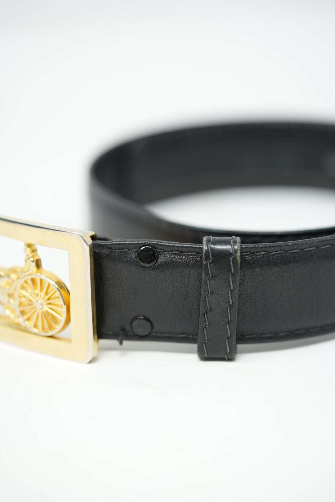 Celine Black Leather Carriage Belt