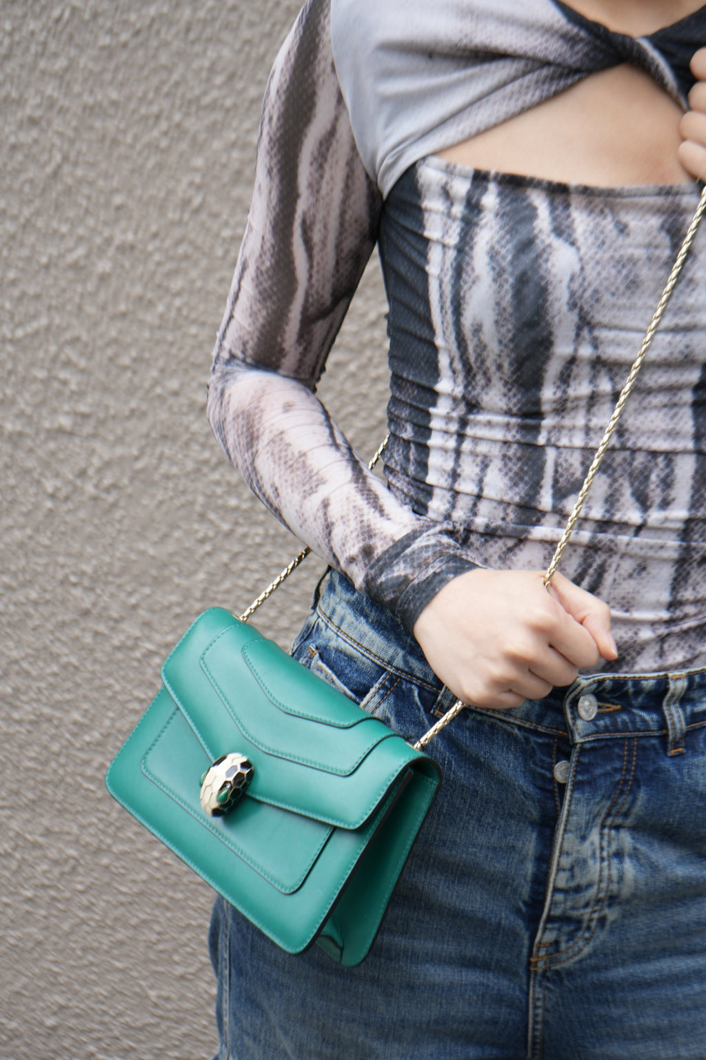 Bvlgari Green Calfskin Serpenti Forever Wallet On Chain