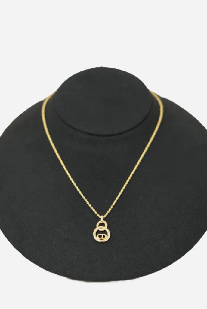 Dior Vintage Gold-Tone Rope Trim CD Circle Necklace
