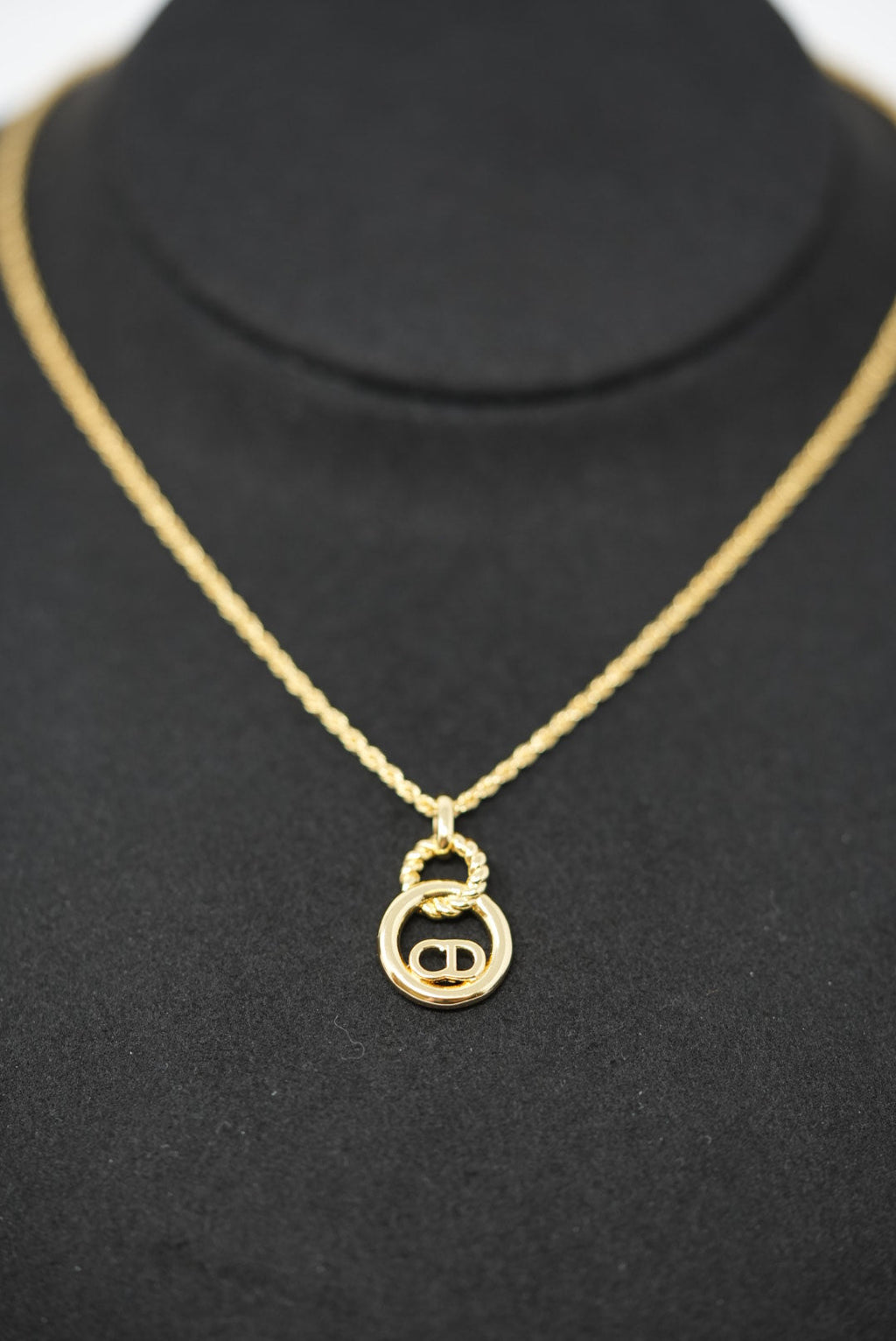 Dior Vintage Gold-Tone Rope Trim CD Circle Necklace