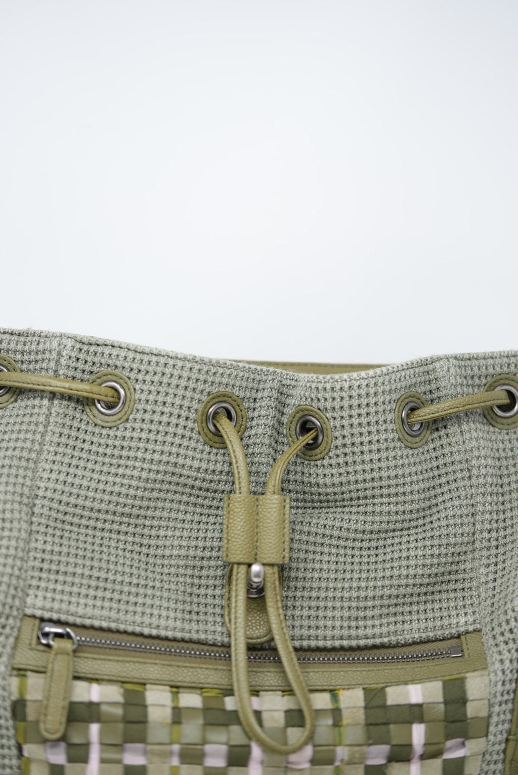 Pre-owned Chanel Tweed Canvas Cuba Pocket Backpack Khaki Green